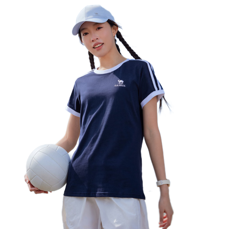 CAMEL Dilireba Same Style Pure Soft Cotton T-Shirt, Goddess Short-Sleeve Top, C36BAXLN092A, Navy Blue, L