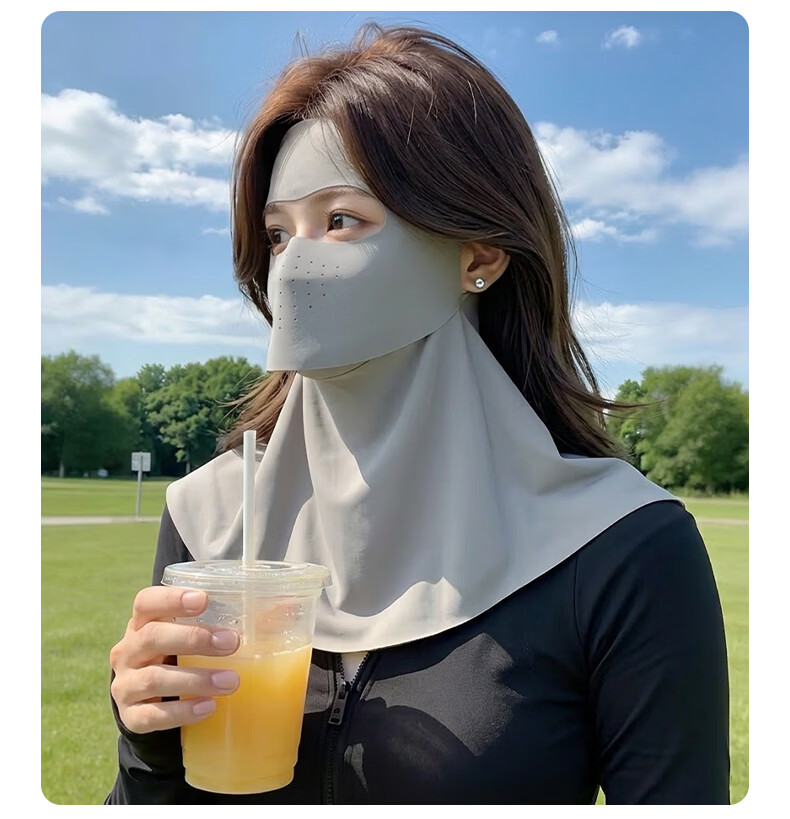 FitonTon Summer Integrated Sun Protection Face and Neck Mask UV Protection Ice Silk Face Bikini 9