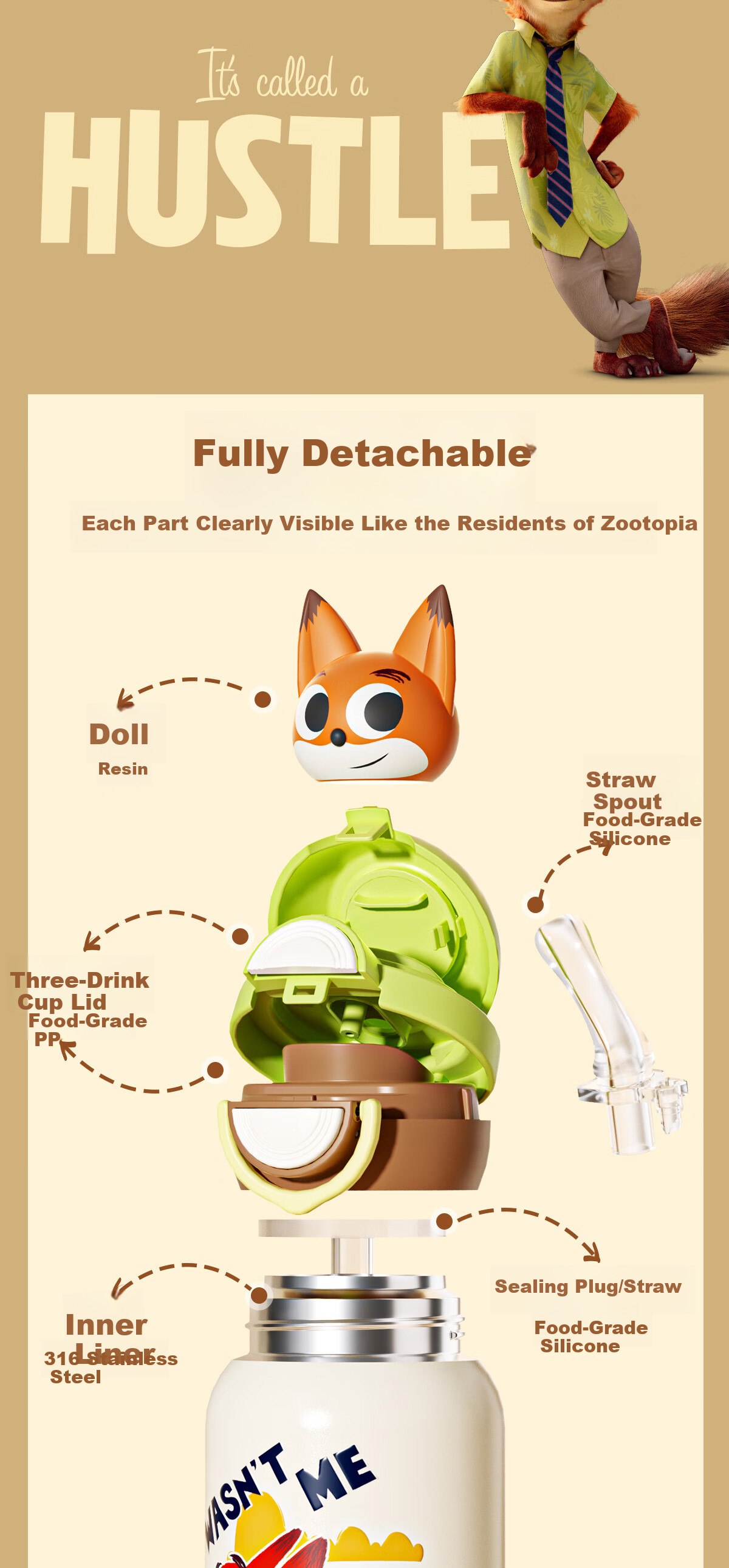 Germ Zootopia Children's Insulated Water Bottle with Straw Dual Drinking for Boys and Girls School Student Cup 480ml Judy 11
