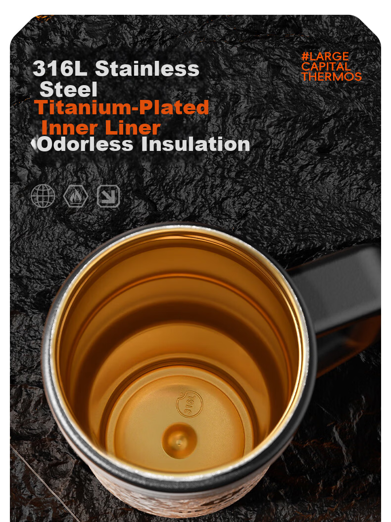 HEOSCU Large Capacity Straw Insulated 316 Stainless Steel Thermos Car Ice Mug Titanium Coated Inner Liner Giant Tea Cup 2