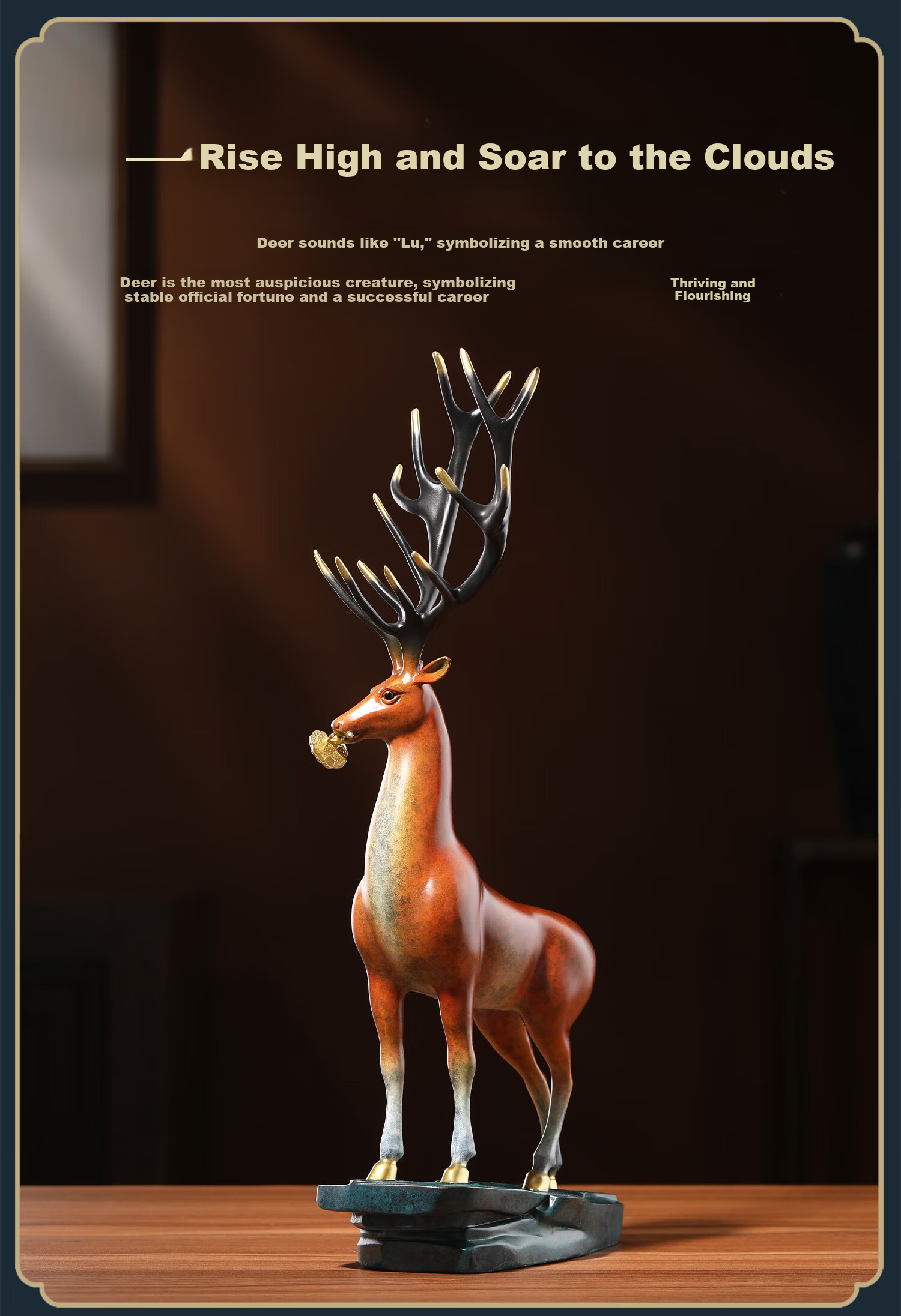 Daming Copper Craftsman Copper Deer Ornament - Prosperity and Longevity Deer Figurine for Living Room and Office Desk, Chinese Style Creative Home Decor, Housewarming Gift 4