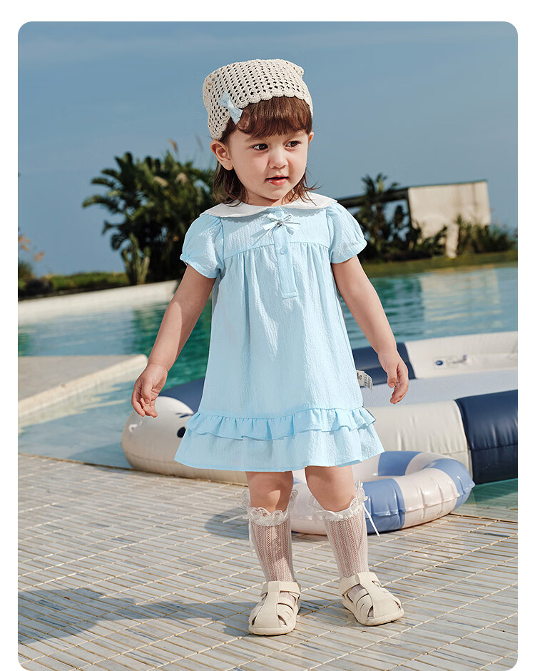 Balabala Baby Dress Children's Dress 2026 New Summer Girls Baby Artistic College Style Cute Doll Collar 25