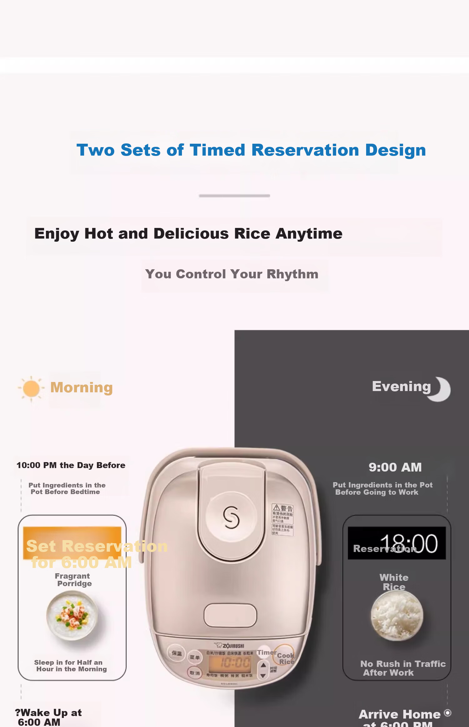 ZO JIRUSHI Mini Household Multifunctional Smart Scheduled Rice Cooker Non-stick Easy-to-Clean Inner Pot Black Inner Pot 8 Cooking Functions 1.8L (1-3 People) 9