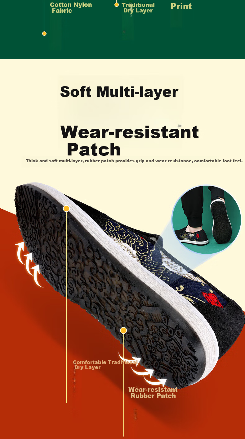 BUSHEYUAN Casual Printed Trendy Slip-On Flat Old Beijing Cloth Shoes for Men 331-1045 Black Size 40 4