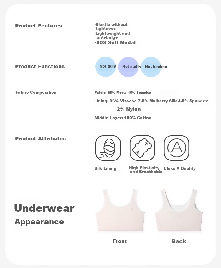 Jiusuiban 80S Modal Children's Underwear, Girls' Bra for Ages 8-10, Student School Uniform, Anti-Nipple Protrusion, Mid-Length Camisole 1
