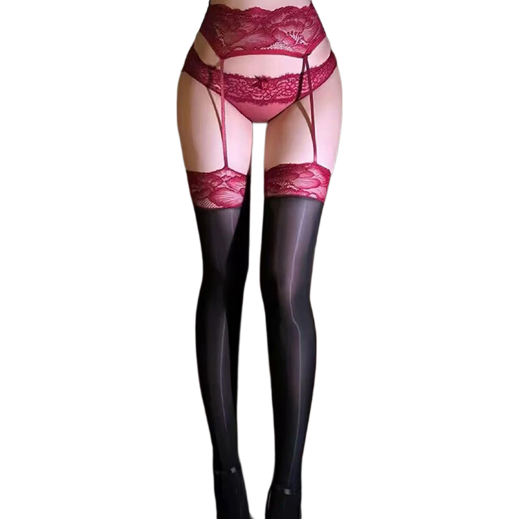 9i9 Silk Stockings Jin Yan Sexy Shiny One-Piece Suspender 8D Horse Oil Silky Hollow Ultra-Thin Pantyhose Women S61
