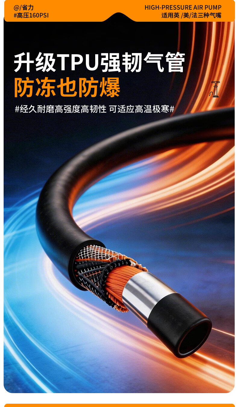 PEAK Pedal High-Pressure Air Pump for Bicycles, Electric Bikes, Motorcycles, Cars, Home Use, Portable Foot-Operated Inflator 4