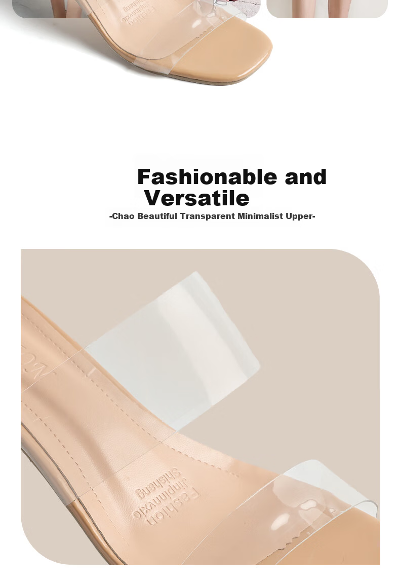 FOOTOPPO Women's High Heel Summer Transparent Strap Sandals Fairy Style Beach Outdoor Slippers 4