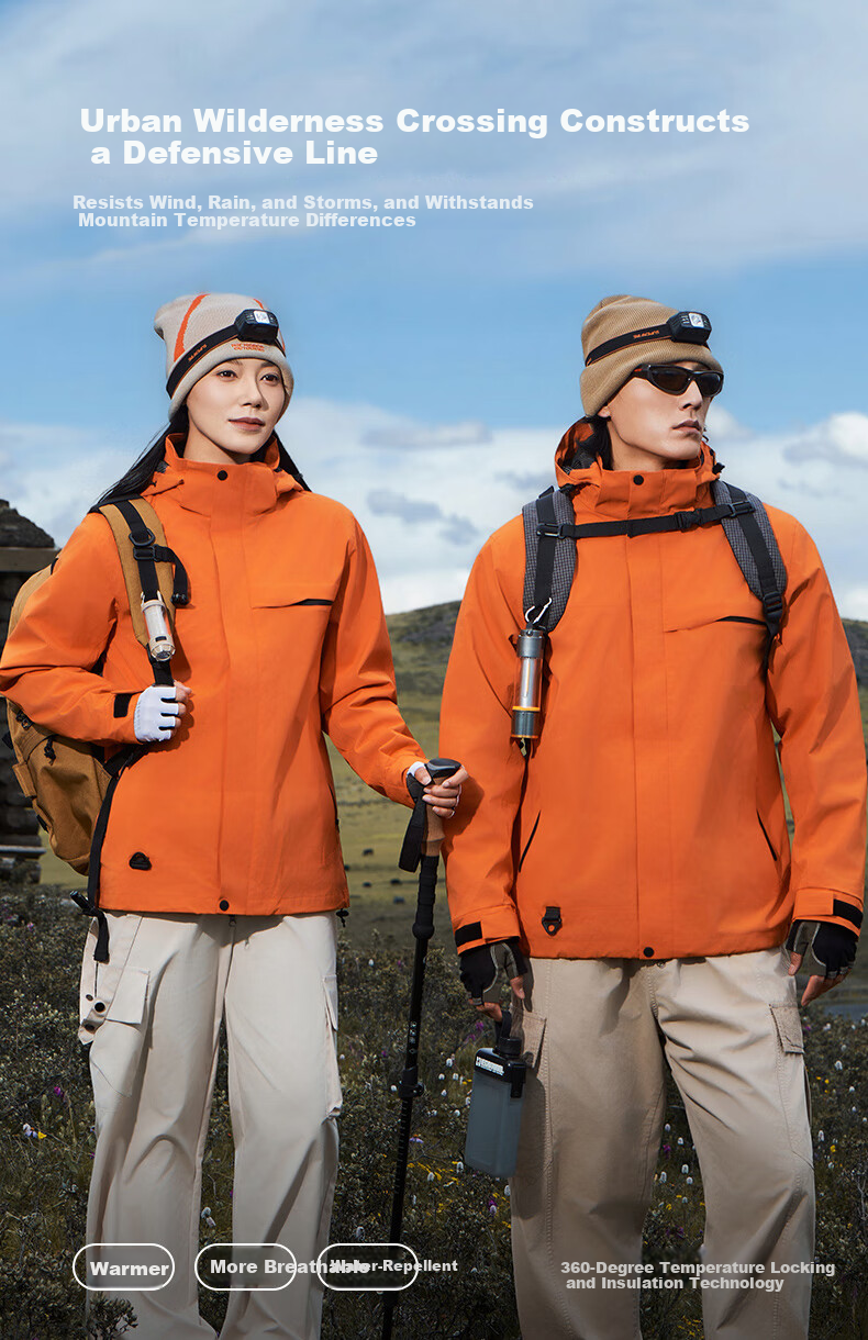 JEEP SPIRIT Men's and Women's Outdoor 3-in-1 Waterproof Windproof Mountaineering Jacket Couple's Dark Night Blue XS 1