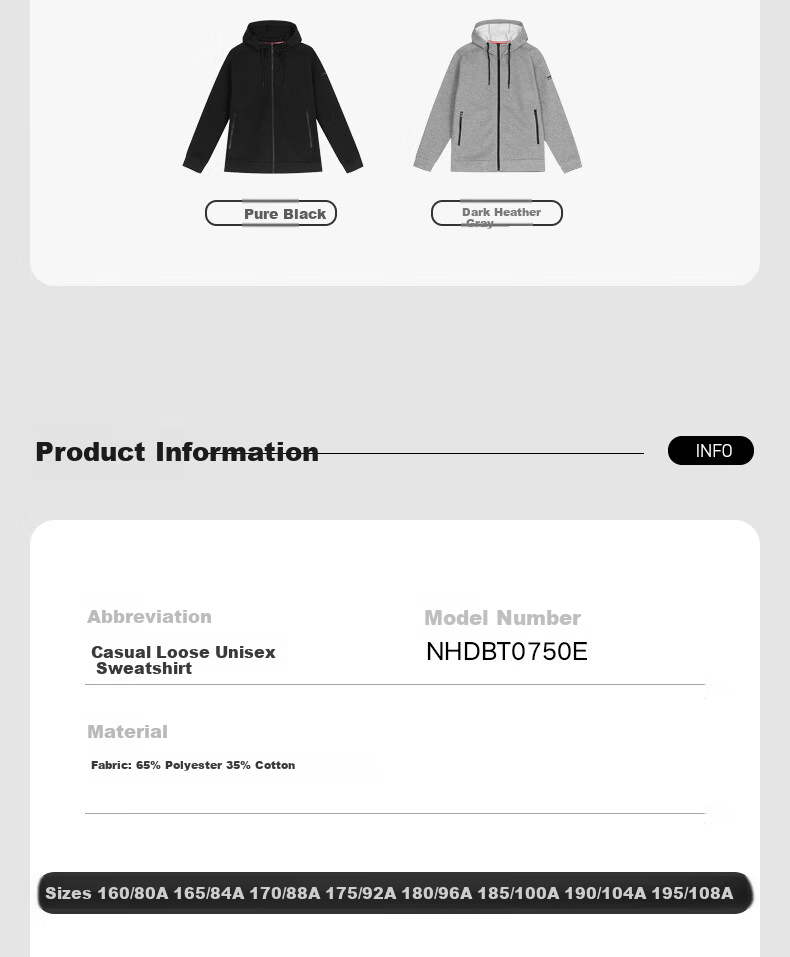 NORTHLAND Unisex Hoodie Pullover NHDBT0750E Dark Heather Gray 165 Spring Autumn Outdoor Loose Casual 12