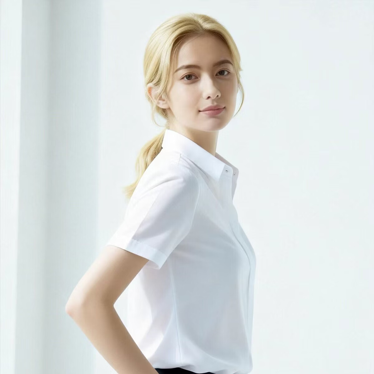 Quehou Women's White Short Sleeve Shirt Professional 2026 Spring Thin Workwear Elegant Formal Uniform Blouse
