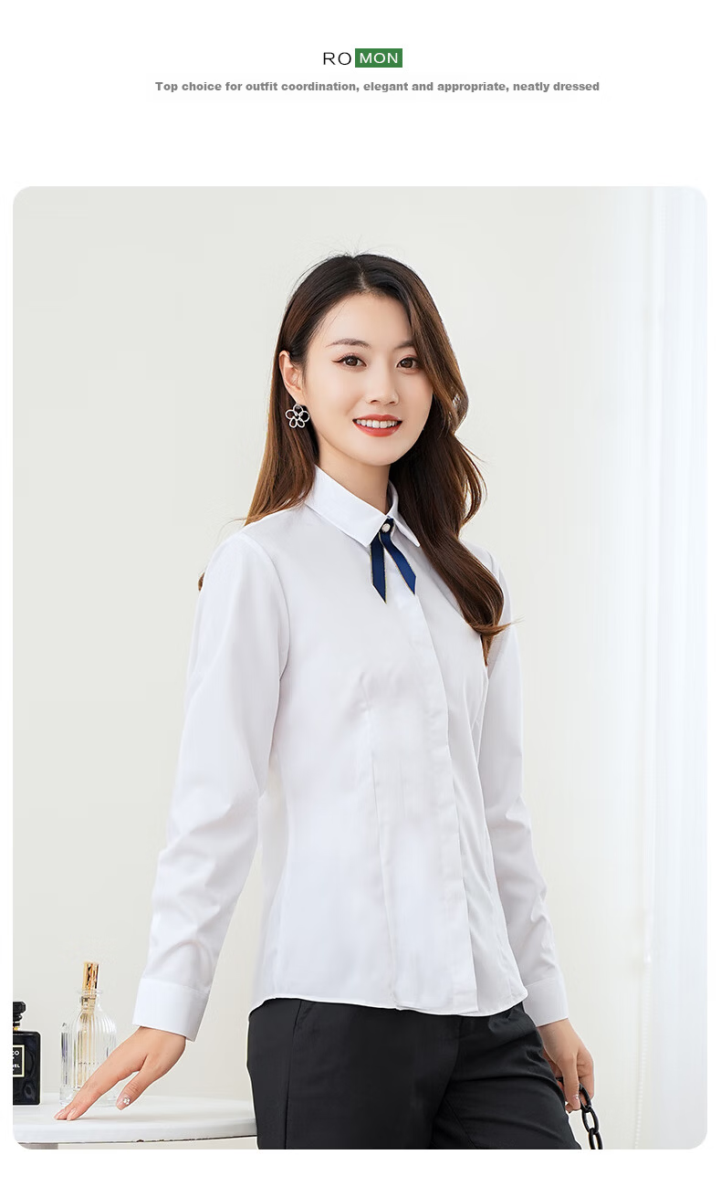 ROMON [Bamboo Fiber, Wrinkle-Resistant, Slightly Elastic] Long-Sleeve Shirt for Women, Slim Fit Professional Wear, Business Base Layer, Work Uniform Blouse 14