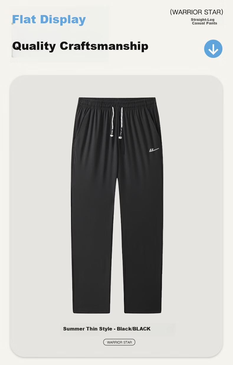 Warrior Casual Pants for Men, Straight-Leg Wide-Leg Trousers, Sports Sweatpants for Men, Versatile Long Pants, Black, Size M 22