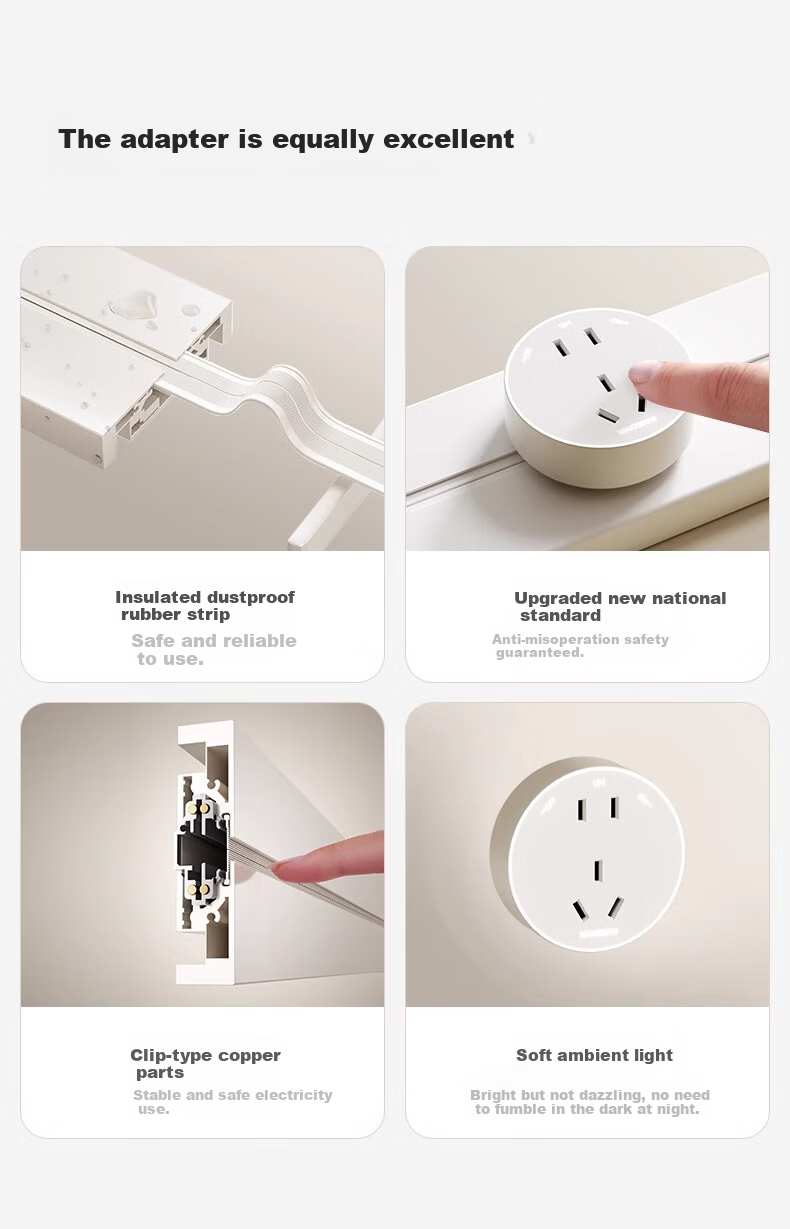 AUX Track Socket Movable Wall Socket No Drilling Wall-Mounted Sliding Track Power Strip Milk White 50CM + 3 Large Aperture Five-Hole Outlets 8