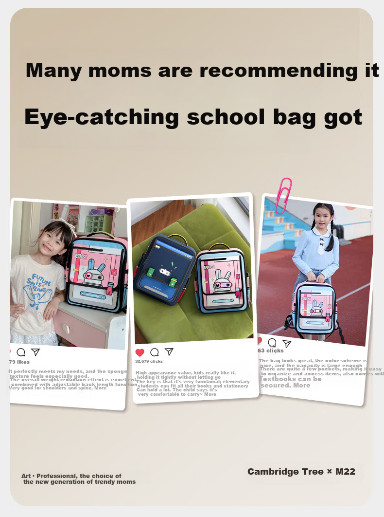 Cambridge Tree School Backpack for Primary Students Grades 1-3, Child Lightweight Ergonomic Large Capacity Anti-Drop Bag, Mangxing Rabbit Small Size 3