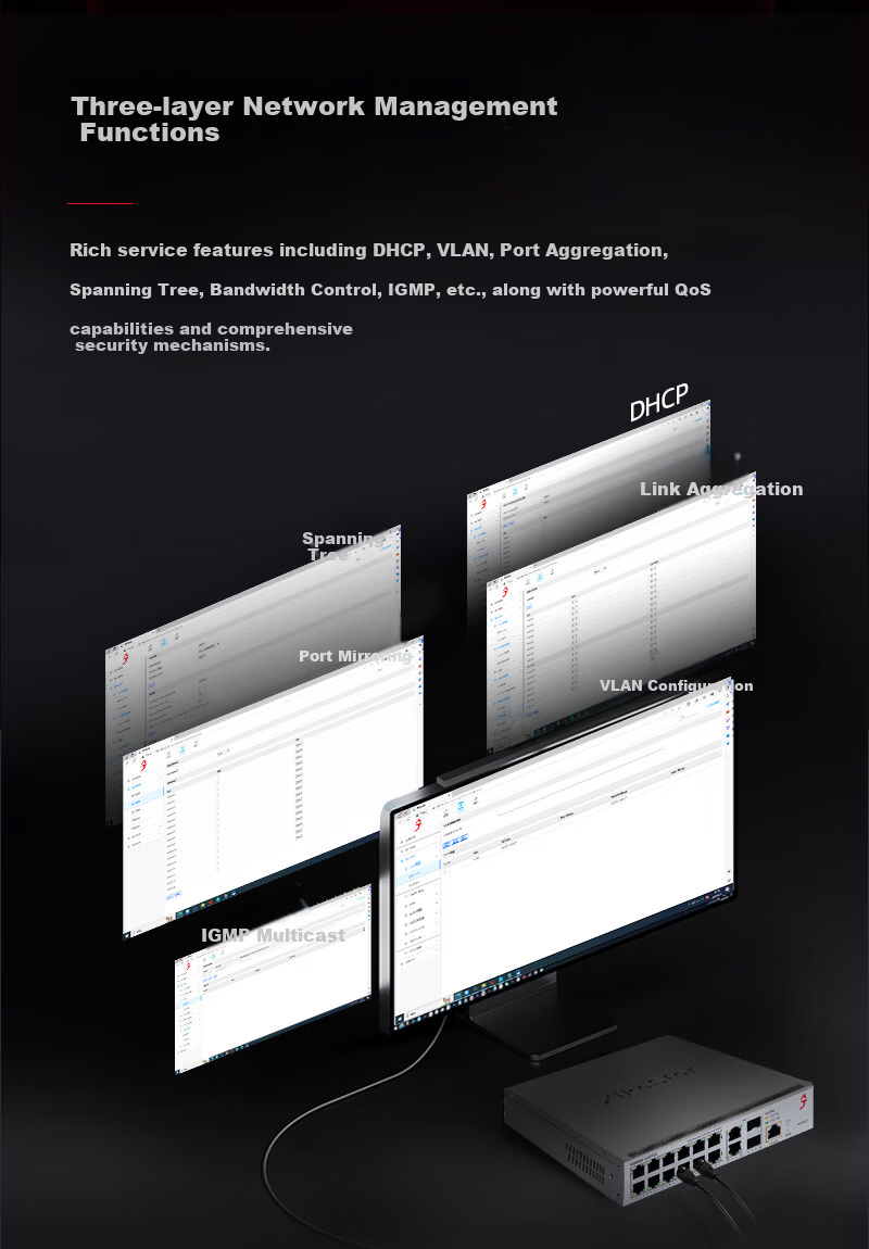 Xike Three-Layer Managed 12-Port 2.5G + 4-Port 10G Ten-Gigabit Switch with DHCP and Routing Function 16-Port 2.5G Switch SKS8300-12E2T2X 10