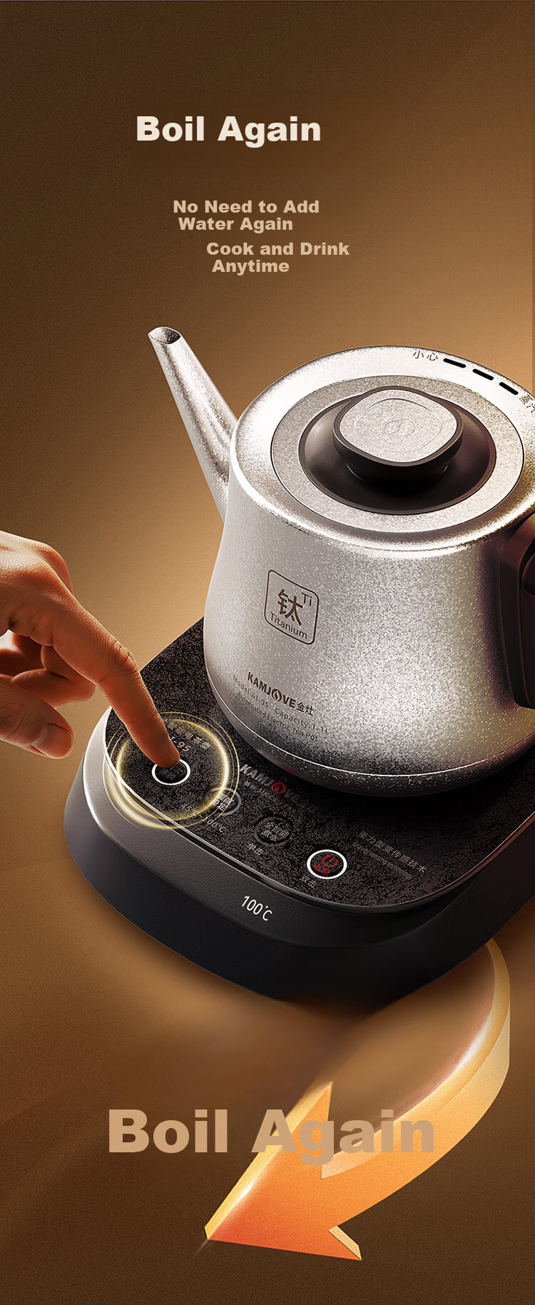 KAMJOVE Pure Titanium Electric Kettle Fully Automatic Bottom Water Supply Electric Kettle New Model Temperature Control Integrated Automatic Electric Kettle AI-95 for Boiling Water and Brewing Tea 24