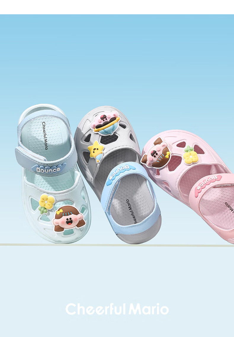 Cheerful Mario Baby Boys Summer Closed-Toe Sandals 2026 New Hollow Shoes Kids Non-Slip Soft Sole Girls Beach Shoes 22