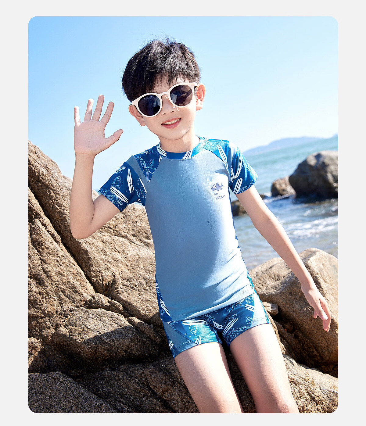 Youyou Kids Boys Short Sleeve Two-Piece Sun Protection Swimwear Professional Training Four-Piece Set 35121 Yellow 5XL 7