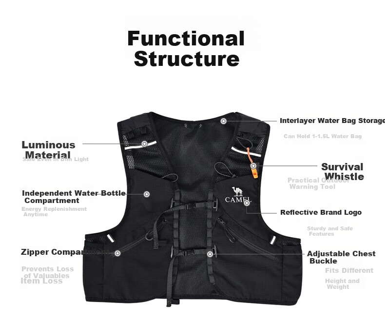 CAMEL Off-Road Sports Backpack Double Shoulder Marathon Vest Outdoor Hiking Mountaineering Hydration Pack 575B673037 Fiery Orange 13