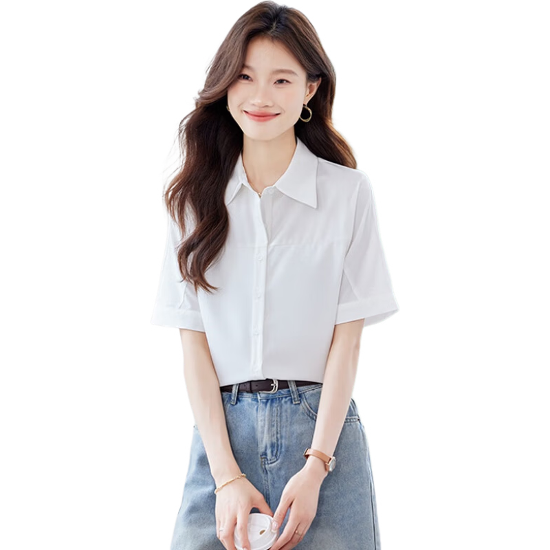 Jeanswest Women's Shirt 2026 Summer Fashion Elegant Commuter Short Sleeve Casual Versatile Top Gray XL