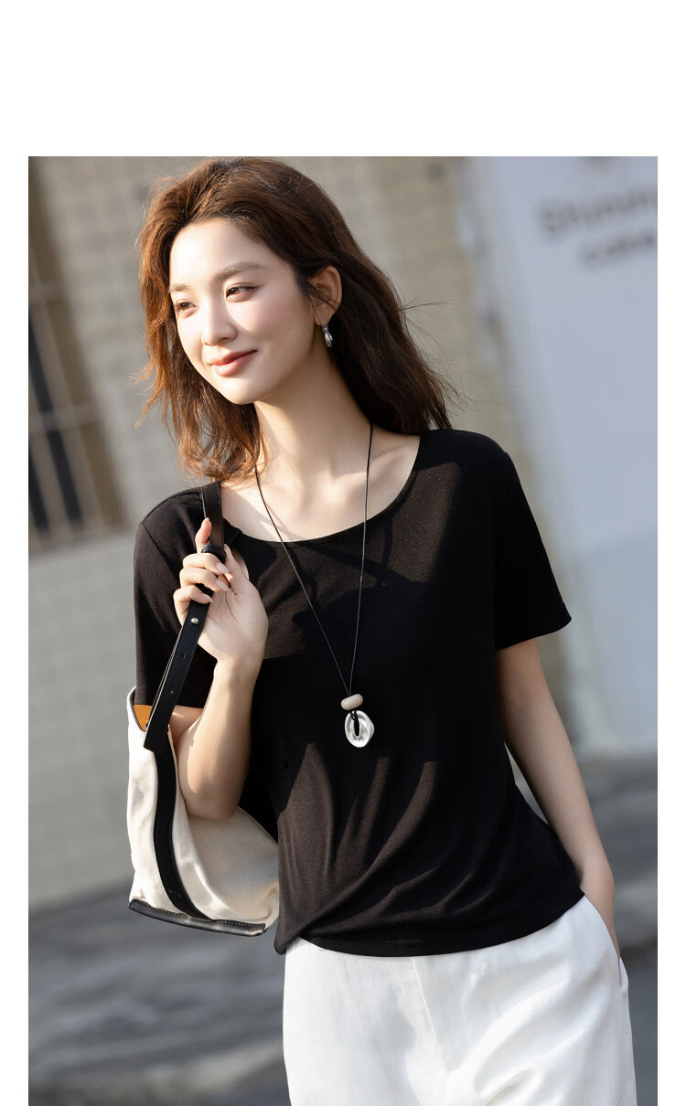 Demana [With Wool and Lyocell] Summer Simple Style Round Neck Hollow Cut Slimming Concealing T-Shirt for Women Premium Feel 14