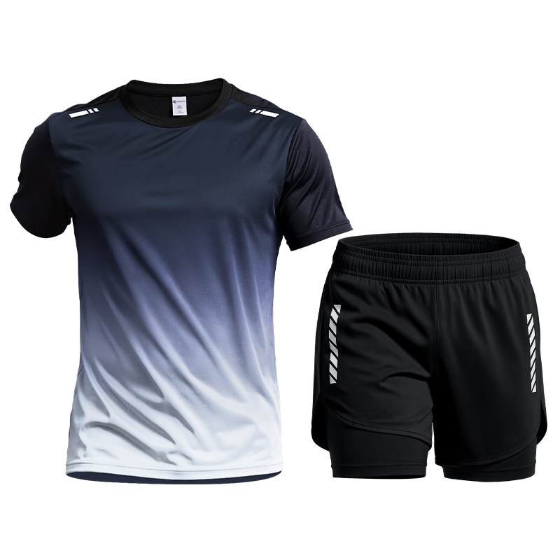 BURUITE Men's Running Sports Set Fitness Ice Silk Marathon Training Badminton Quick-Dry Summer Short Sleeve T-Shirt and Shorts