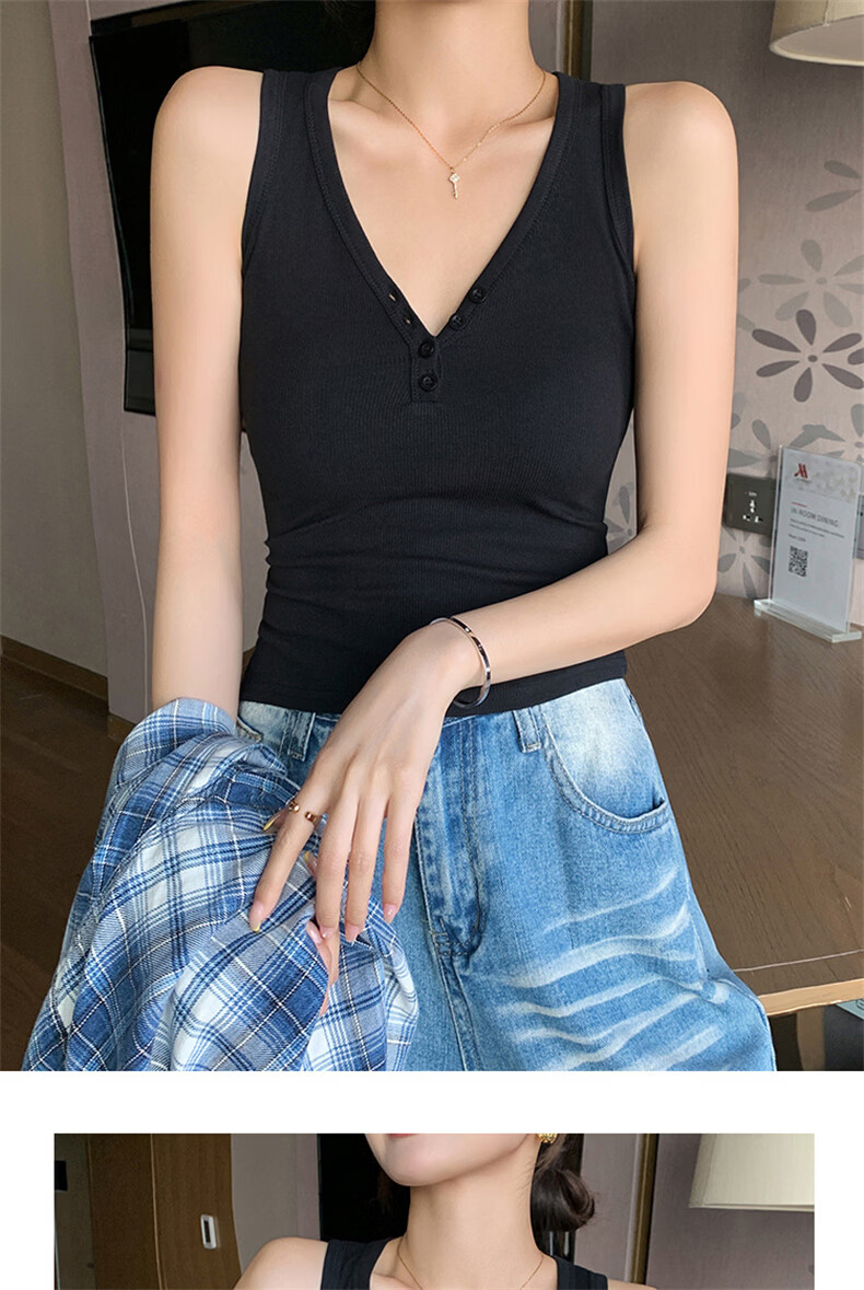 Langsha V-Neck Button Vest Women New 2026 Slim Fit Sleeveless Camisole Sexy Hot Girl Outerwear 18