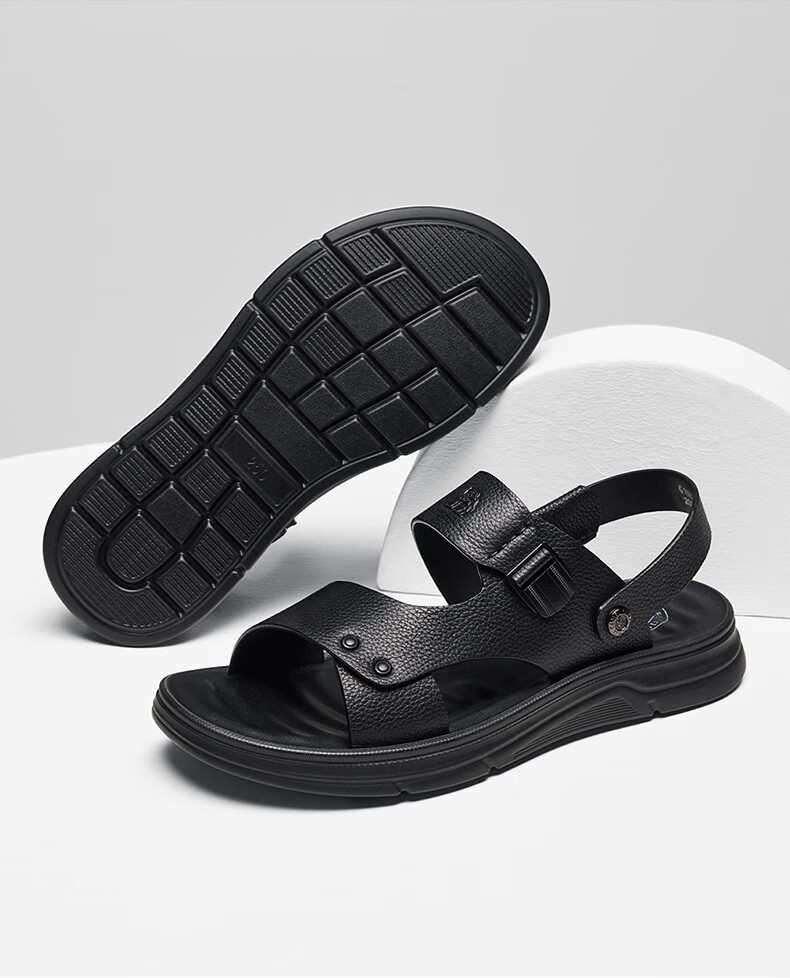 CAMEL Summer Cowhide Beach Shoes, Two-Way Business Leather Sandals for Men And Fathers, Outdoor Wear, G16M211015, Black, Size 41 9