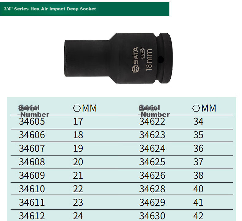 SATA 1/2" Hex Air Impact Long Socket 27MM 34420 9