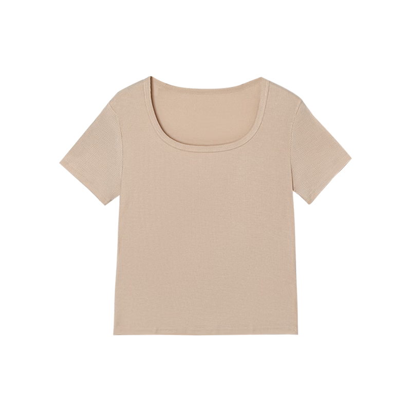 Hodo Women's T-Shirt 10A Antibacterial Smooth Modal Stretch Ribbed Slim Fit Versatile Short Sleeve Top