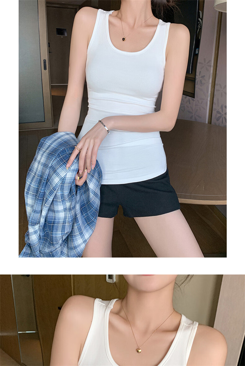 Langsha Women's Mid-Length Slim Fit U-Neck Sleeveless Tank Top, New Style, Extended Length, Layering and Outerwear 12