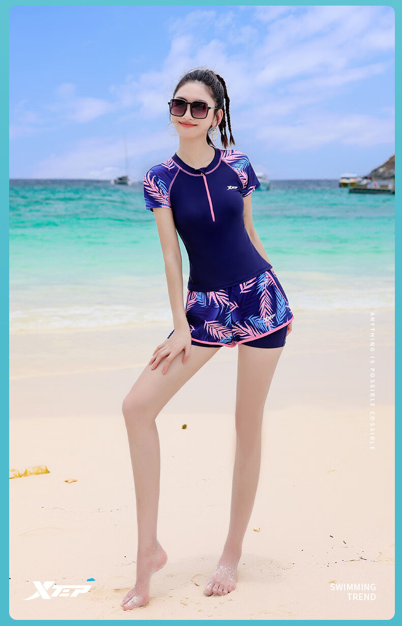 Xtep Women's Slimming Modest Student Training Two-Piece Square-Leg Swimsuit for Swimming Pool and Vacation 5