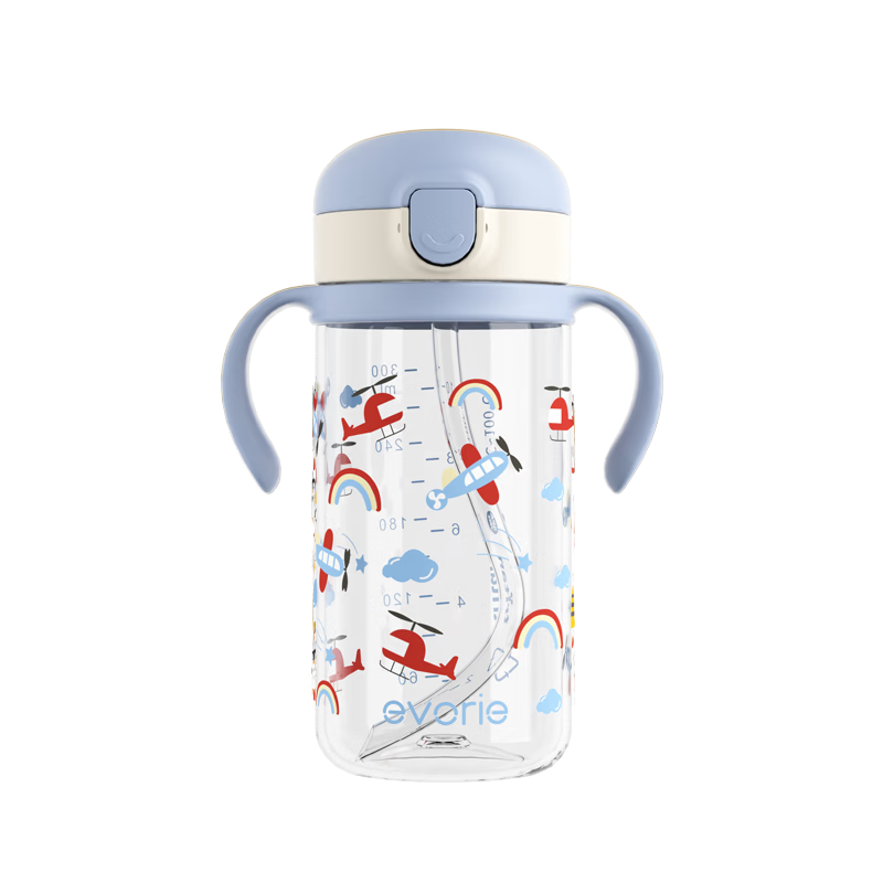 Evorie Children's Straw Water Bottle for 1+ Years Baby Training Cup Leak-Proof Straw Cup with Handle 300ml