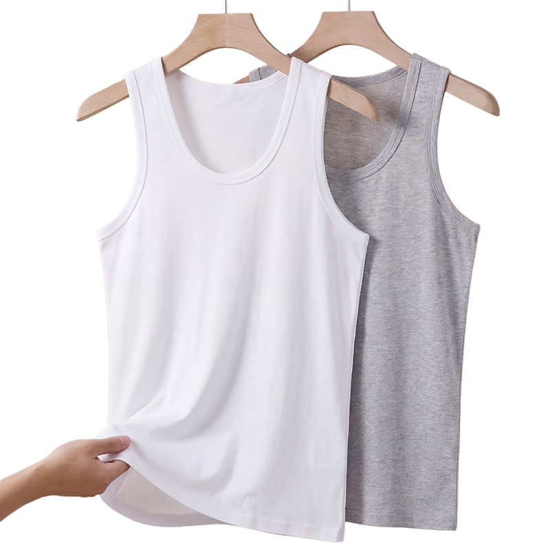 Hengyuanxiang 100% Cotton Men's Sports Vest Sweat-Absorbent Breathable Loose Fit All-Season High Elasticity 2-Pack