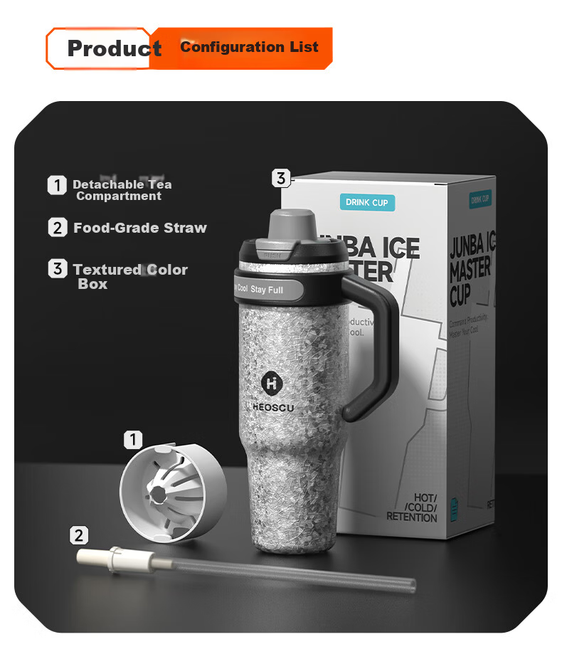HEOSCU Large Capacity Straw Insulated 316 Stainless Steel Thermos Car Ice Mug Titanium Coated Inner Liner Giant Tea Cup 22