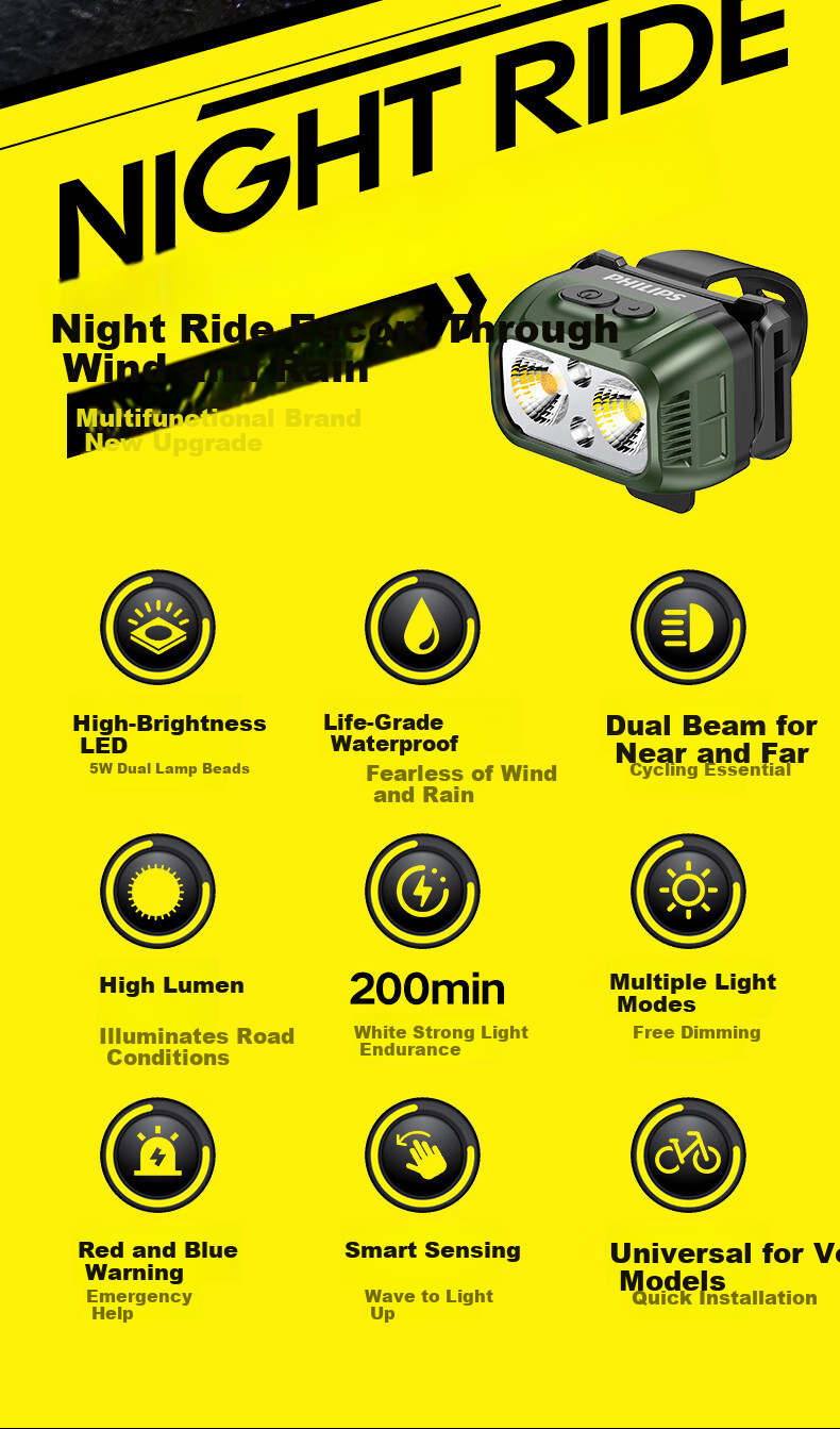 PHILIPS Bicycle Front Light Night Riding Lamp Mountain Road Bike Kids Riding Strong Flashlight Accessory SFL1341RHG 2