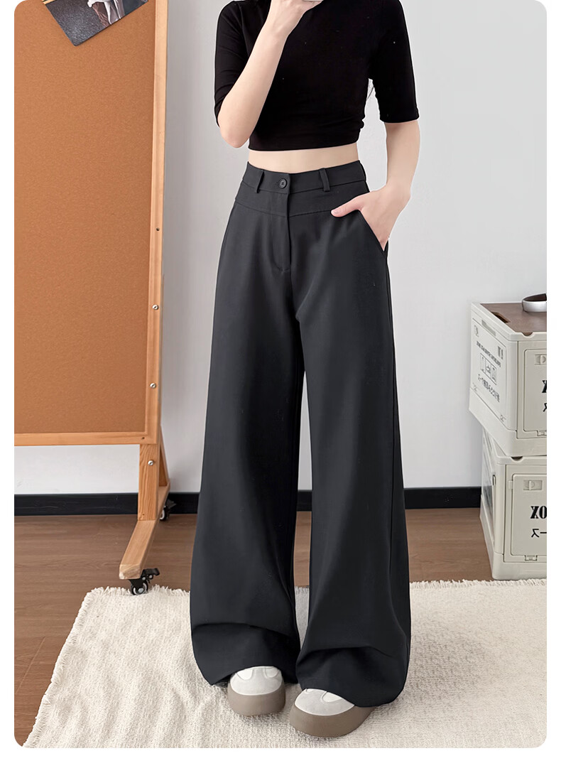 Langsha High-Waist Single-Button Draped Straight-Leg Wide-Leg Pants for Women Spring Summer Slim Fit Casual Trousers 15