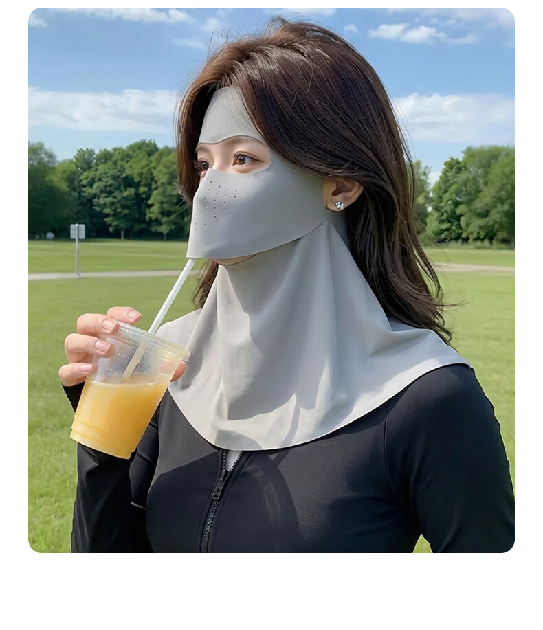 FitonTon Summer Integrated Sun Protection Face and Neck Mask UV Protection Ice Silk Face Bikini 10