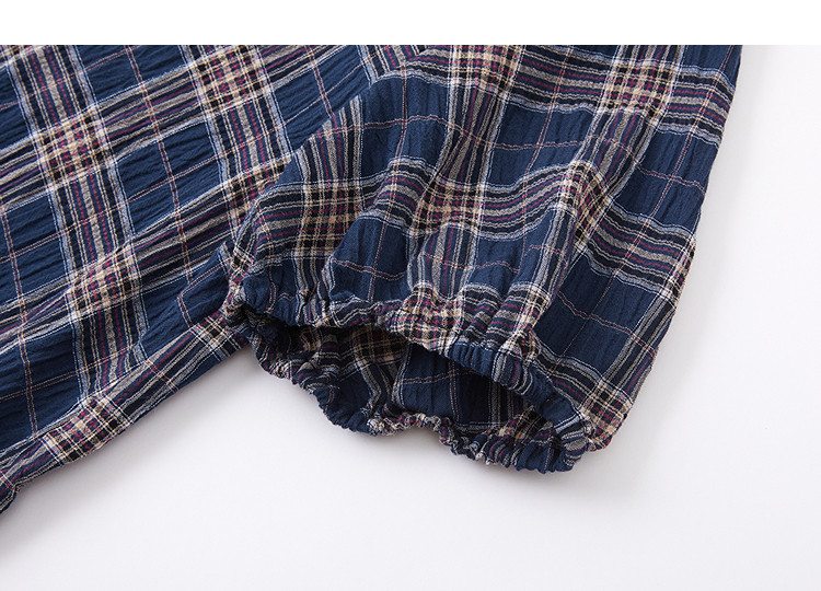 Demana Fresh Cloud Cotton Summer Ruffle Edge Plaid Patchwork Tie Short Sleeve Loose Slim Shirt for Women Premium Feel 14