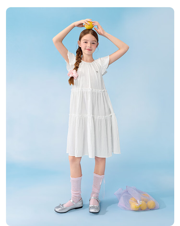 Balabala Girls Dress Children's Dress 2026 New Summer Big Kids Princess Dress Sweet Small Flutter Sleeve Ruffle 24