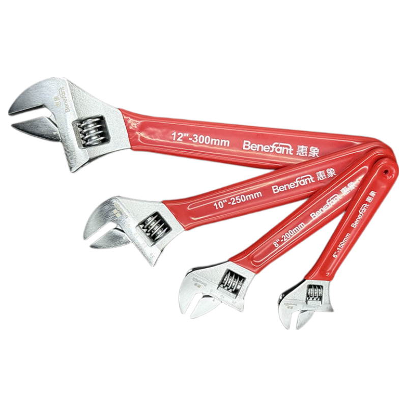 Huixiang Thickened Handle Wide-Mouth Multifunctional Adjustable Plastic-Coated Wrench, 12-Inch Household Hardware Repair Tool, JINGDONG Red