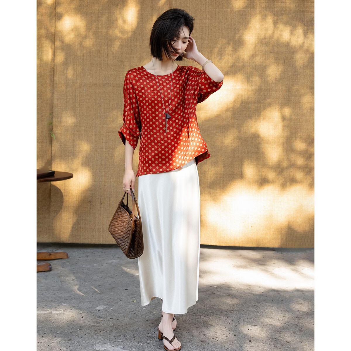 Demana [Silk Cloud Yarn] Summer National Style New Chinese Round Neck Turned-Edge Short Sleeve Loose Slim Shirt for Women High-End Feel