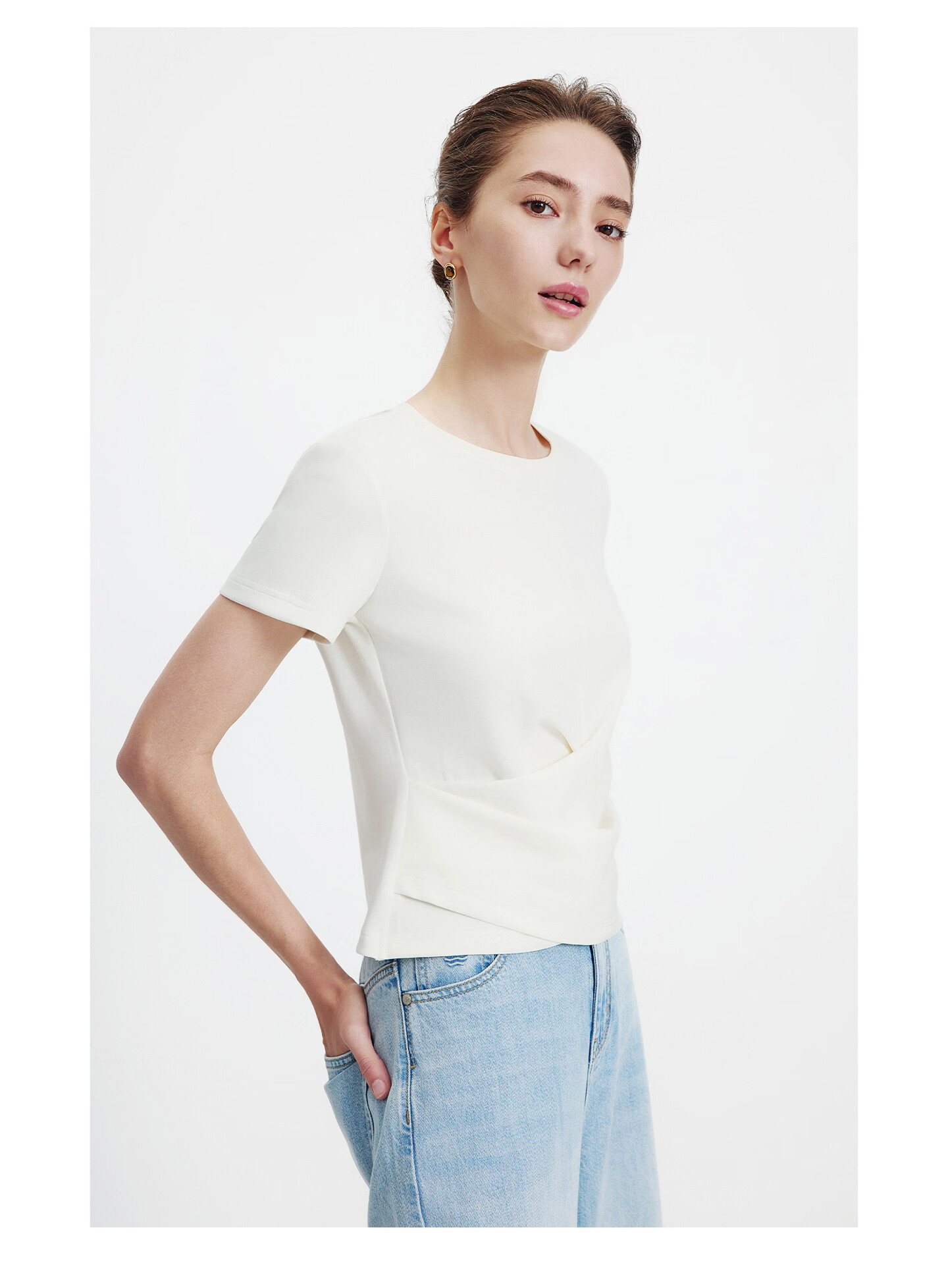 Navigare Italian Small Sailboat Design Women's Top 26 New Slim Fit Pleated Short Sleeve T-Shirt 2325506506 16