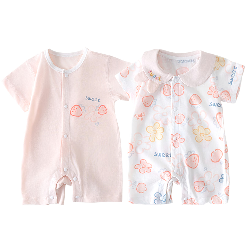 Shubeiyi 2-Pack Baby Clothes Newborn Summer Thin Short Sleeve Cotton Romper Pink Size 59