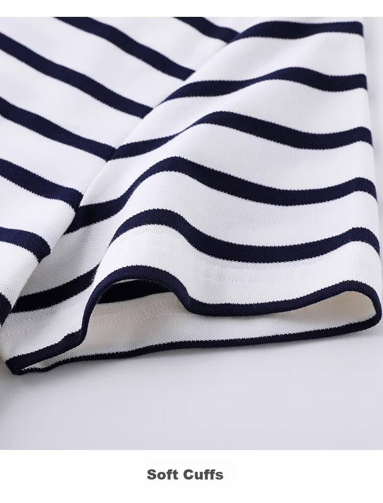 ELLE ACTIVE Vintage Striped Polo Shirt Women's Sports Casual Simple Versatile Comfortable Short Sleeve T-Shirt White/Navy XL 15