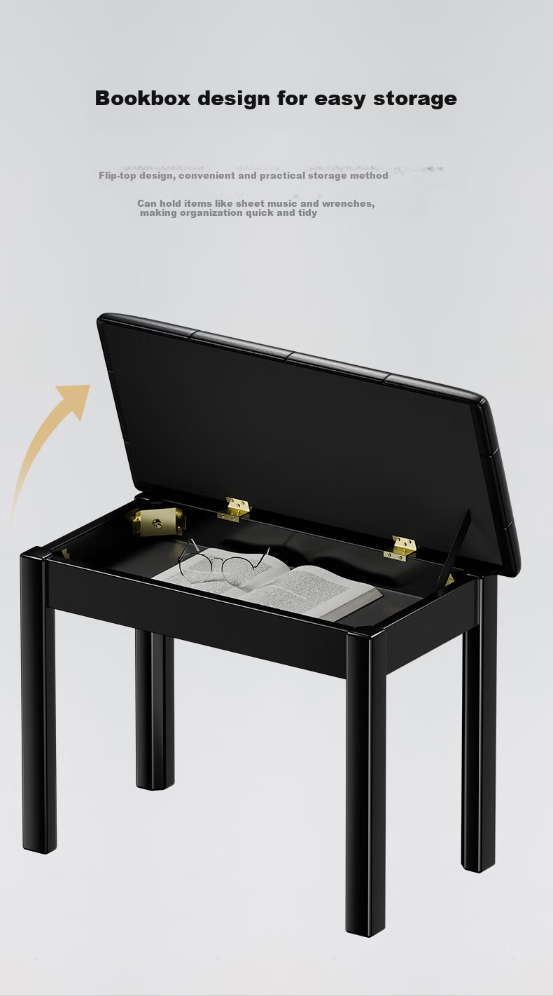Betsy Piano Bench Electric Piano Bench with Music Storage Box Solid Wood Legs Electronic Keyboard Professional Bench Universal Black Double Piano Bench 9