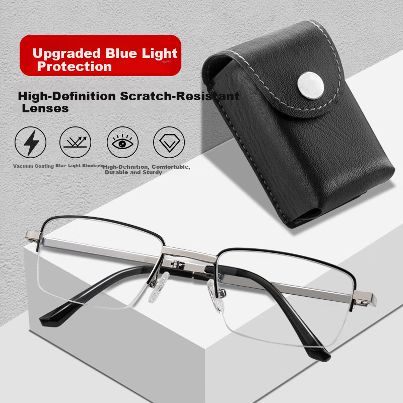 VGO Unisex Fashion Ultra-Light HD Blue Light Blocking Reading Glasses 506 Black Gunmetal 100 Degree