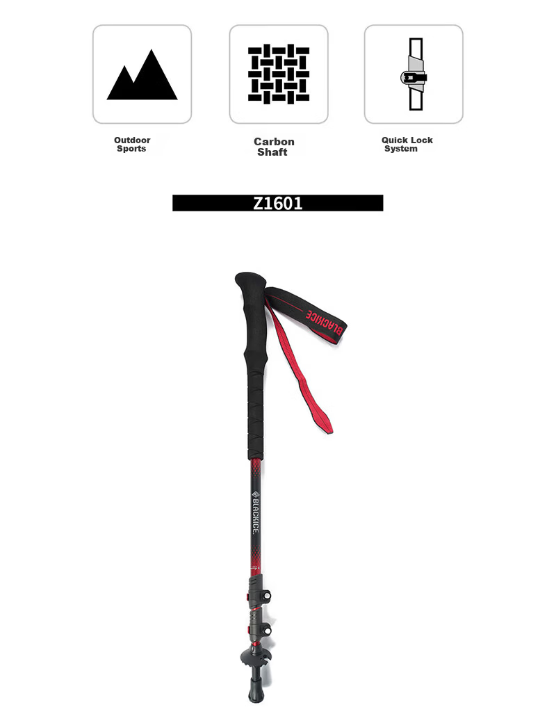 Black Ice Outdoor Hiking Trekking Poles Foldable Carbon Fiber Lightweight Portable Walking Sticks 2
