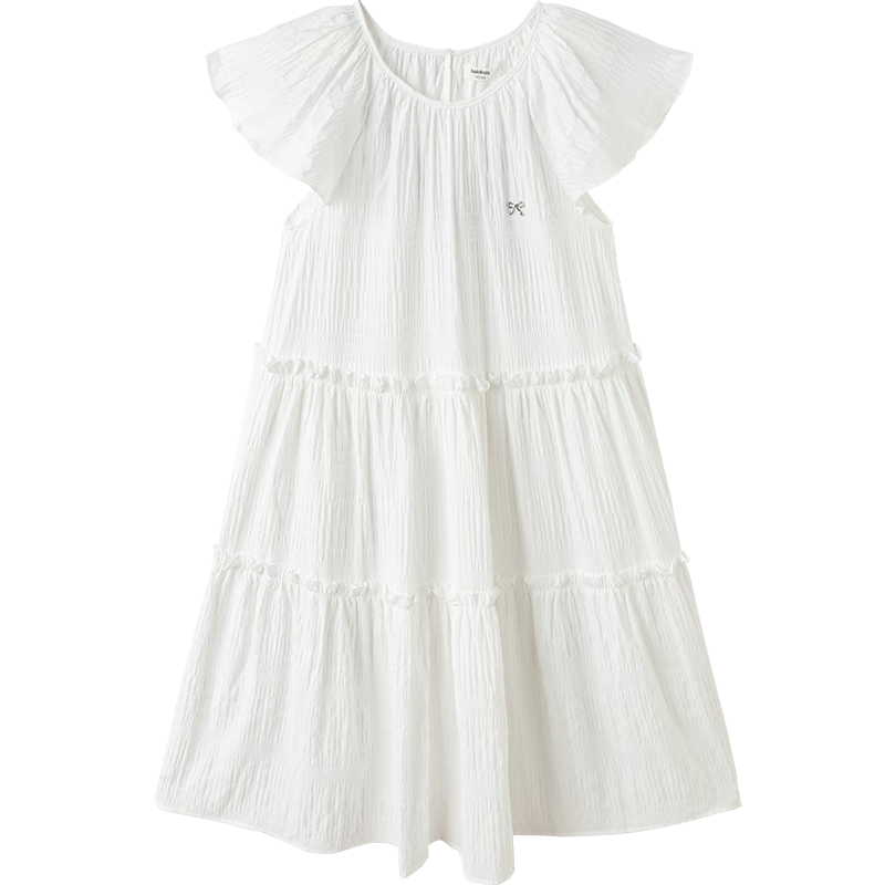 Balabala Girls Dress Children's Dress 2026 New Summer Big Kids Princess Dress Sweet Small Flutter Sleeve Ruffle